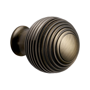 Reeded Beehive Solid Ball Cabinet/Drawer Knob - 30mm - Antique Brass - Elite Knobs & Handles