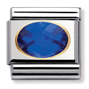 Nomination CLASSIC Gold Oval Faceted Cubic Zirconia Dark Blue Charm 030601/007