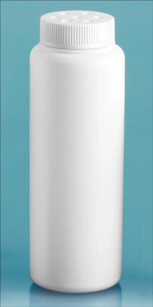 4 oz   White HDPE Powder Style Bottles w/ White Twist Top Sifter Caps