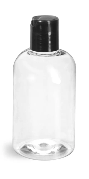 12 oz  Clear PET Boston Round Bottles w/ Black Lotion Pumps
