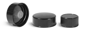 4 oz Black PET Round Bottles w/ Black Ribbed F217 Lined Caps