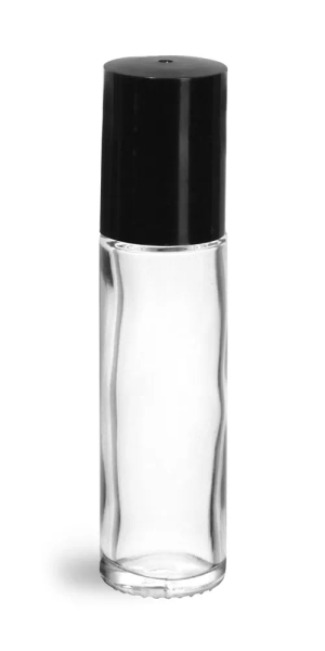 8 oz Clear Glass Paragon Jars w/  Lined Black Ribbed Plastic Caps