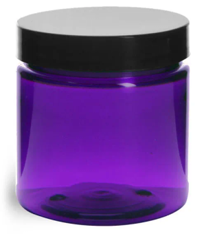 2 oz Purple PET Round Bottles w/ Black Disc Top Caps