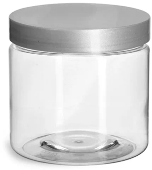 1/2 oz Plastic Jars, Clear PET Straight Sided Jars w/ White Smooth Induction Lined Caps
