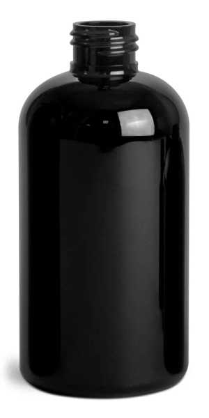 8 oz Black PET Boston Round Bottles (Bulk), Caps NOT included