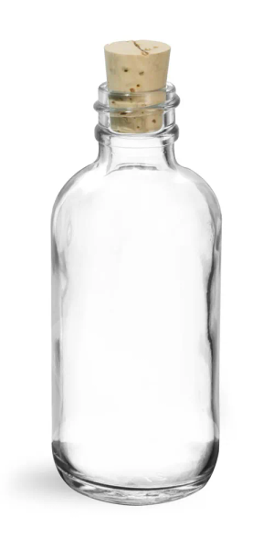 2 oz Clear Glass Round Bottles w/ Cork Stoppers