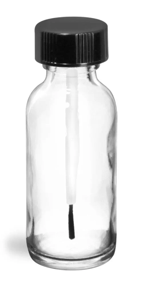 1/2 oz      Clear Glass Boston Round Bottles w/ Black Brush Caps