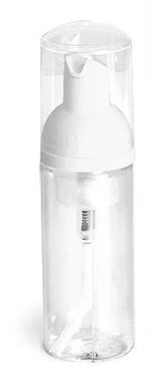 6 oz Clear Pet Cosmo Round Bottles w/ with White Lotion Pumps