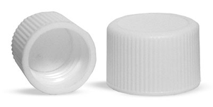 20/410 Plastic Caps, White Polypropylene Ribbed PE Lined Caps