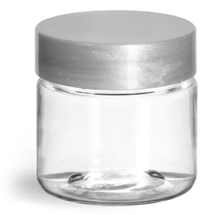 8 oz Clear PET Straight Sided Jars w/ Silver Smooth Lined Caps