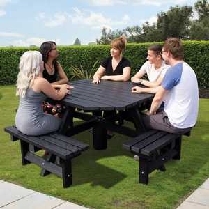 STANDARD OCTAGONAL PICNIC TABLE 2000 x 2000mm-Black Legs/Undercarriages-BLACK