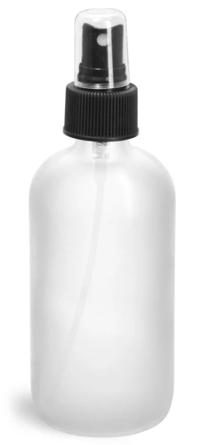 1 oz Frosted Glass Round Bottles w/ Black Fine Mist Sprayers