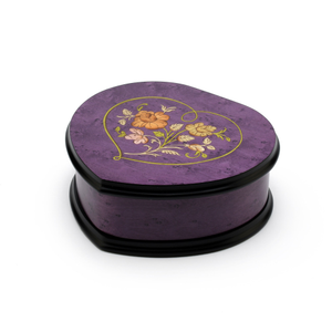 Elegant Lavender/Purple Heart Shaped Music Jewelry Box with Floral in Heart Inlay