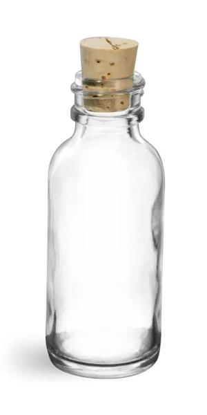 2 oz Clear Glass Round Bottles w/ Cork Stoppers