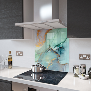 Glass Splashback in Liquid Aquamarine - 60cm Wide x 80cm High