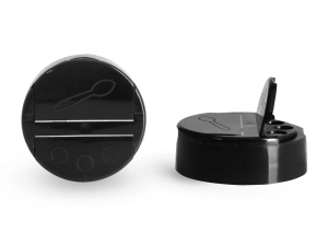 53/485 Dispensing Caps, Black Polypropylene Spice Caps w/ Pressure Sensitive Liners