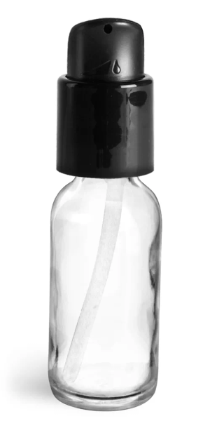 1 oz Clear Glass Boston Round Bottles w/ Black Treatment Pumps
