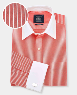 Red White Poplin Stripe Classic Fit Formal Shirt - Double Cuff [RTC]