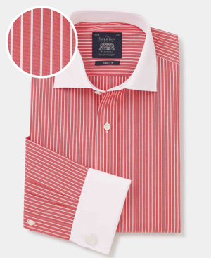 Red White Reverse Stripe Cutaway Collar Slim Fit Formal Shirt - Double Cuff [RTC]
