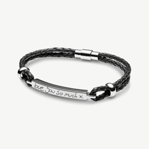 Black Leather Bar HandwritingBracelet
