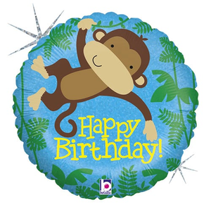 Monkey Buddy Birthday Holographic Round Foil Helium Balloon 46cm / 18 in