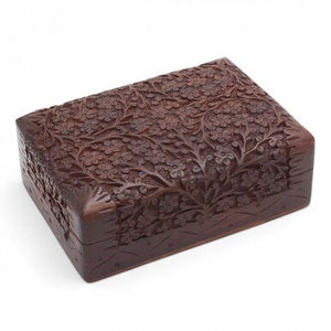 Carved Wooden Floral Tarot Card Box