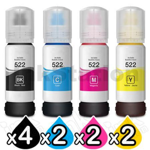 10-Pack Compatible for Epson T522 EcoTank Ink Bottle [4BK+2C+2M+2Y]