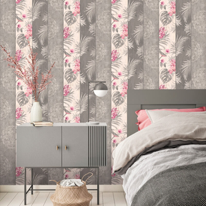 Belgravia Decor Rosa Wood Panel Magenta/Grey Metallic Wallpaper - 9782