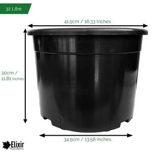 Black Plastic Plant & Flower Pot/Planters (1L-80L Sizes) - 32 Litre, 6