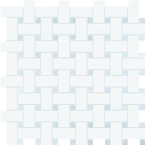 Thassos White&blue Celeste Polished Basket Weave Marble Mosaics 12x12
