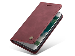 CaseMe Slim Synthetic Leather Wallet Case with Stand for iPhone SE 2 / SE 3 - Burgundy