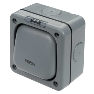 10A DP 1 Gang 2 Way Weatherproof Switch marked Push IP66 Grey