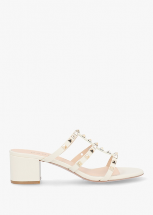 Studder Off White Leather Embellished Block Heeled Mules