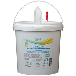 2Work Anti-Bacterial Surface Disinfectant Wipes, Pack of 500