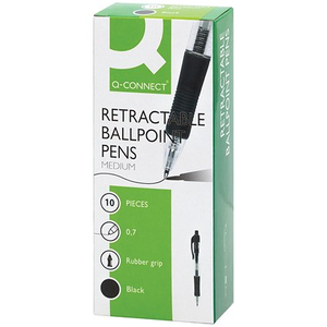 Q-Connect Retractable Ballpoint Pen, Black, Pack of 10