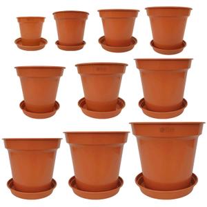 Glossy Recycled Plastic Terracotta Plant Pots & Optional Saucers (3"-15" Pot Sizes) - 10" Pot, 4