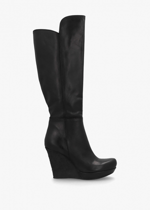 Wiser Black Leather Knee High Wedge Boot