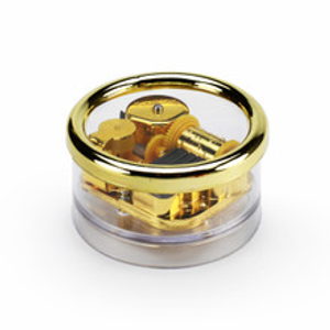 Round 18 Note Clear Acrylic Musical Paperweight / Photo Frame Gold Rimmed