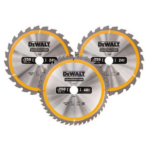 DeWalt DT1963-QZ 250 x 30mm 24T/48T Construction Circular Saw Blade (Pack of 3)