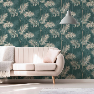 Fine Decor South Beach Palm Leaf Emerald/Multi Metallic Wallpaper - FD42679