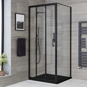 Milano Nero - Corner Sliding Door Shower Enclosure with Anthracite Tray - 900mm x 800mm