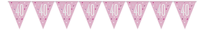 Pink Glitz Age 40 Holographic Foil Pennant Bunting 274cm