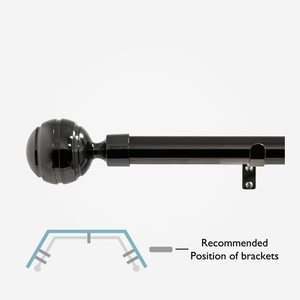 28mm Allure Classic Black Nickel Ribbed Ball Eyelet Bay Window Curtain Pole