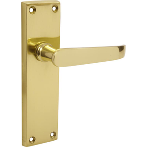 Polished Brass Victorian Long Backplate Straight Lever Door Handle - Solid Brass - Pair - Designer Levers