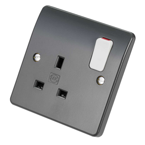 13A DP 1 Gang Switched Socket with White Rocker Graphite