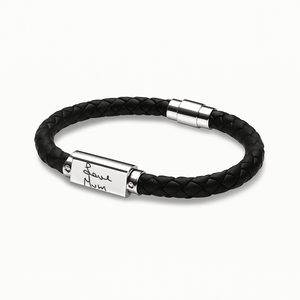 Black Leather ID Handwriting Bracelet