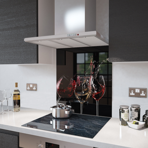Glass Splashback With Fixing Holes in 3 Glasses Of Wine - 60cm Wide x 75cm High