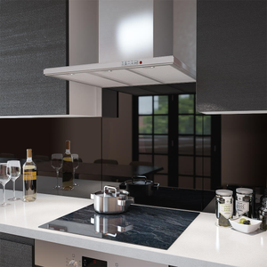 Black - Kitchen Glass Splashback With Fixing Holes - 100cm Wide x 60cm High