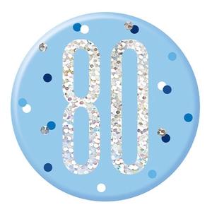 Blue Glitz Age 80 Holographic Birthday Badge 7cm