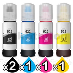 5-Pack Compatible for Epson T522 EcoTank Ink Bottle [2BK+1C+1M+1Y]